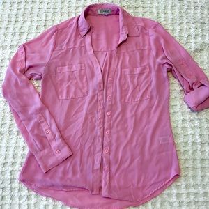 Pink Long Sleeve Button Down Express Portofino Shirt